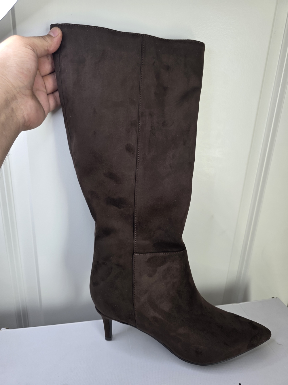Marc Fisher Brown Suede Knee-High Kitten Heel Boot